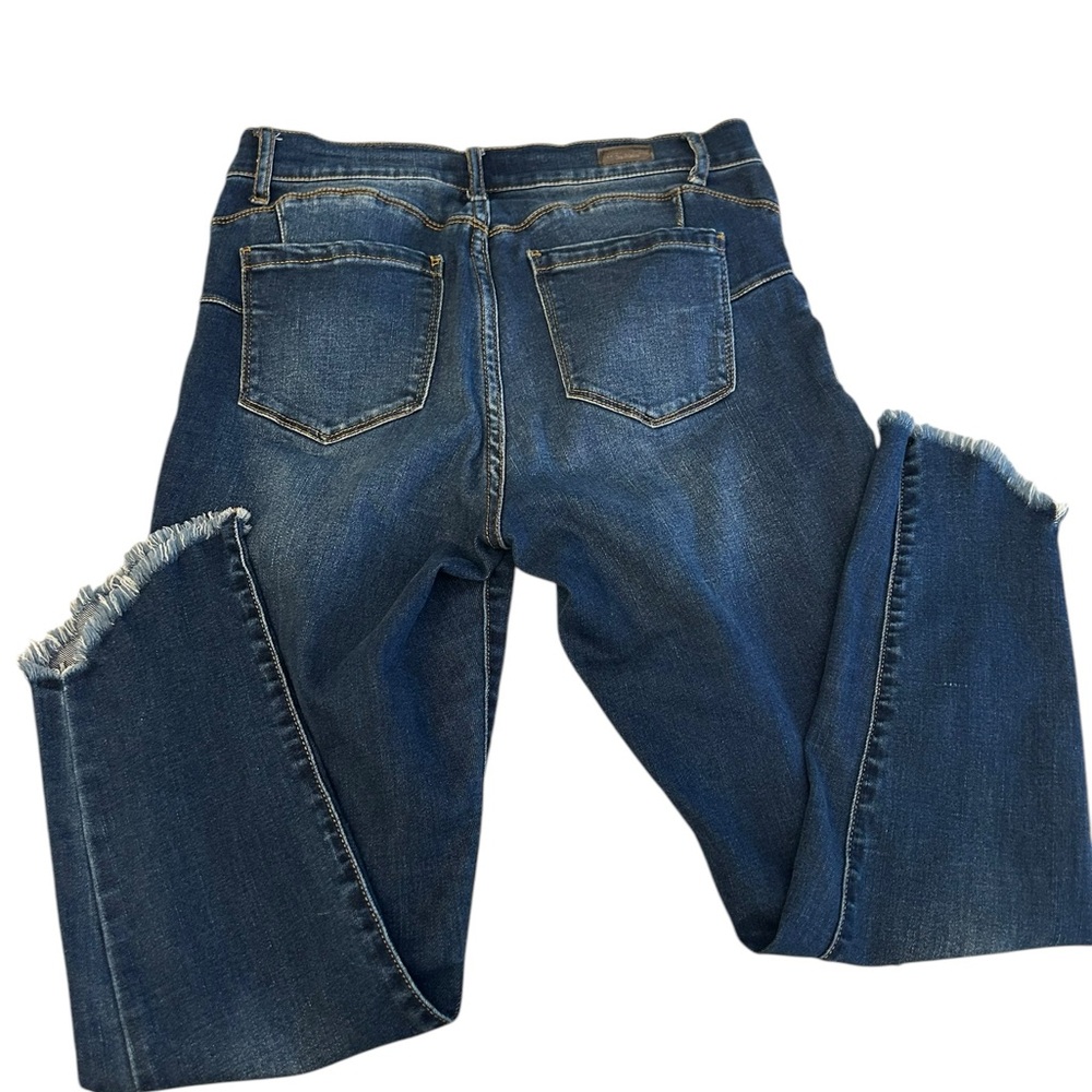 JUICY COUTURE Distressed Skinny Jeans Raw Frayed Hem Sz 8 Blue Y2K Vibe - Picture 7 of 13